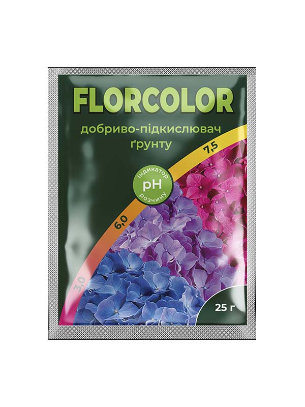 0bfeb6b7a73ad85a7fe2ea66333c523c Майстер-агро FLORCOLOR (добриво + підкислювач для гортензій, лохини, хвойних) 25 г - Зображення 1